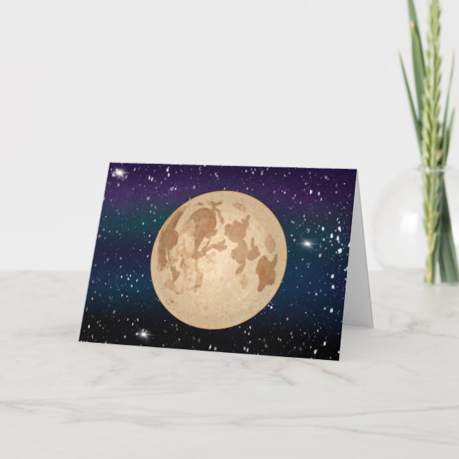 Hand drawn Full Moon and Sparkling Stars Card (Front)