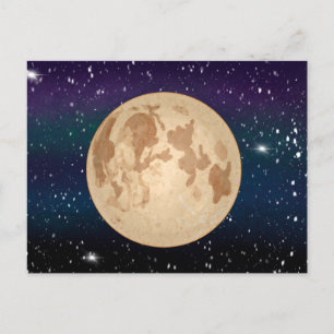 Hand drawn Full Moon and Sparkling Stars   Postcard