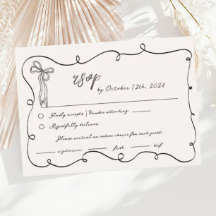 Hand Drawn Fun Bow Scribble Squiggle RSVP Wedding Enclosure Card