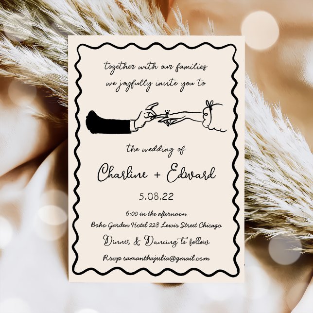 Hand Drawn Funky Drawing Hand Writting Wedding Invitation (Creator Uploaded)