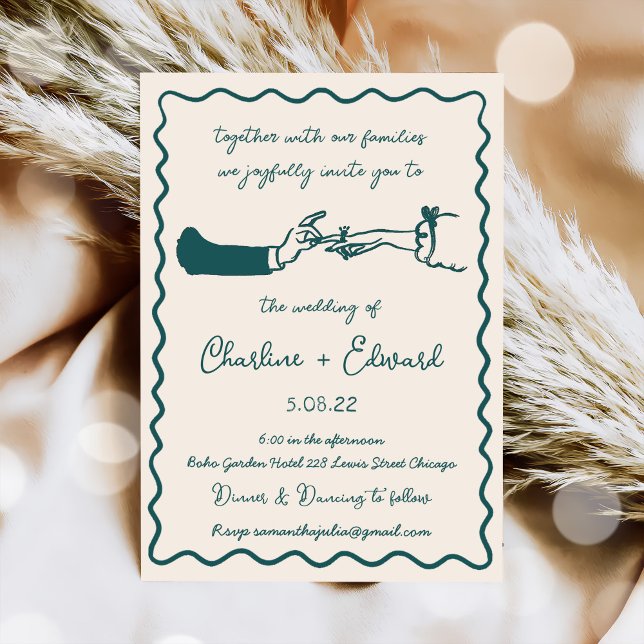 Hand Drawn Funky Drawing Hand Writting Wedding Invitation (Creator Uploaded)