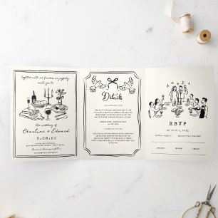 Hand Drawn Funky Drawing Handwritting Wedding  Tri-Fold Announcement