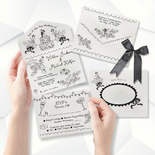Hand Drawn funky fall doodle wedding All In One Invitation