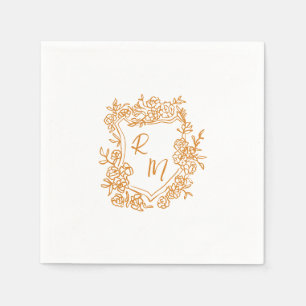 Hand Drawn Funky Floral Crest Monogram Wedding Napkin