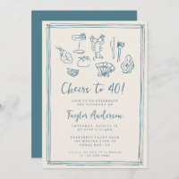 Hand Drawn Funky Nautical Beach 40th Birthday