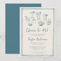 Hand Drawn Funky Nautical Beach 45th Birthday