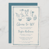 Hand Drawn Funky Nautical Beach 50th Birthday