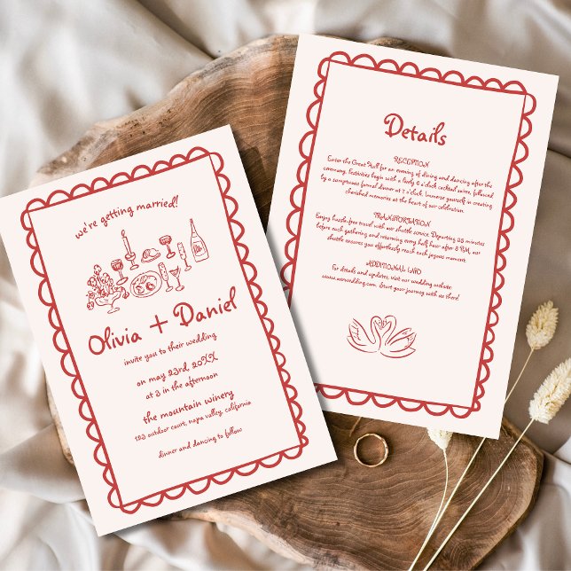 Hand Drawn Funky Red Handwriting Wedding Invitation (Creator Uploaded)