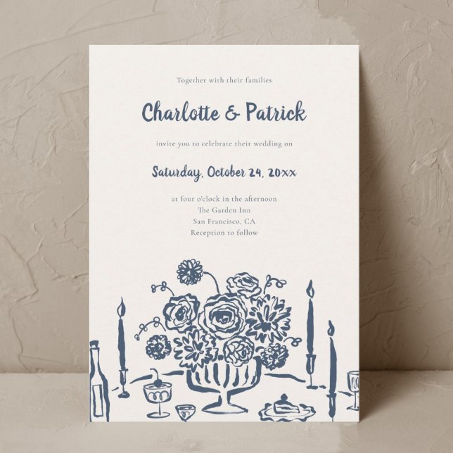 Hand drawn Funky Whimsical Blue Wedding Invitation (Creator Uploaded)