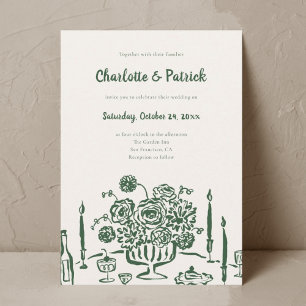 Hand drawn Funky Whimsical Green Wedding Invitation
