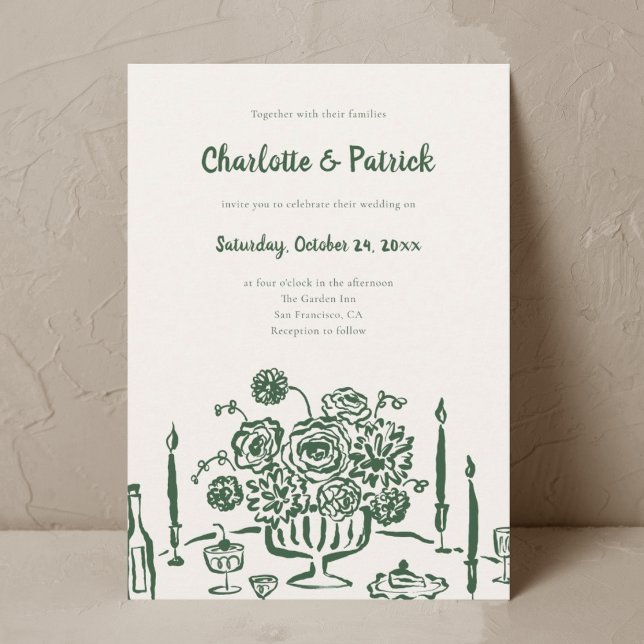 Hand drawn Funky Whimsical Green Wedding Invitation (Creator Uploaded)