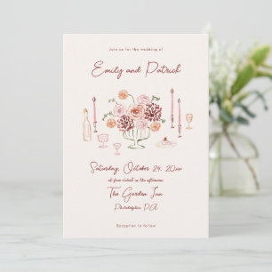 Hand drawn Funky Whimsical Wedding Invitation