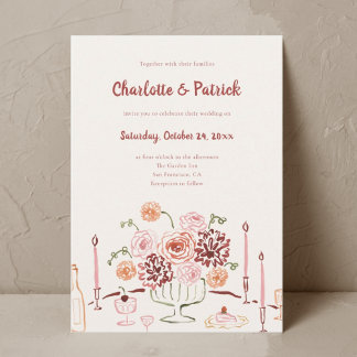Hand drawn Funky Whimsical Wedding Invitation