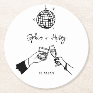 Hand drawn funky Whimsical  Wedding  Round Paper Coaster