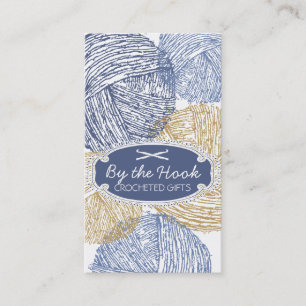 Hand drawn fuzzy yarn balls crochet hooks business card