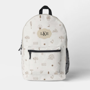 Hand-drawn Garden Motif 3-Letter Monogram Printed Backpack