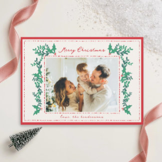 Hand Drawn Garland Foliage Holiday Photo Card 