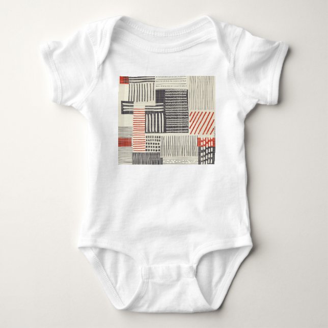 Hand-drawn geometric stripes, seamless pattern. baby bodysuit (Front)