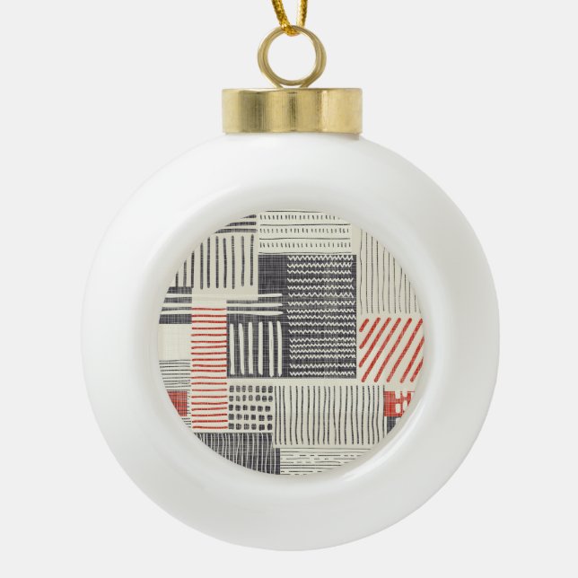 Hand-drawn geometric stripes, seamless pattern. ceramic ball christmas ornament (Front)
