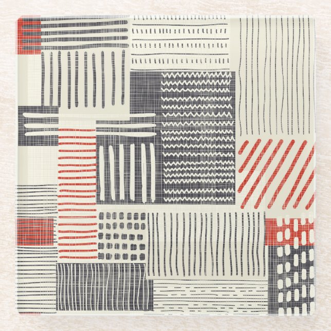Hand-drawn geometric stripes, seamless pattern. glass coaster (Front)