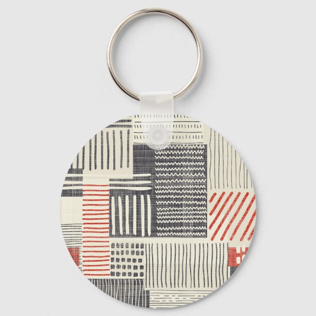 Hand-drawn geometric stripes, seamless pattern. key ring (Front)