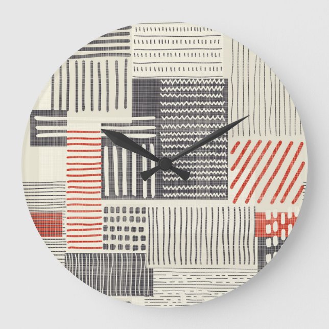 Hand-drawn geometric stripes, seamless pattern. large clock (Front)