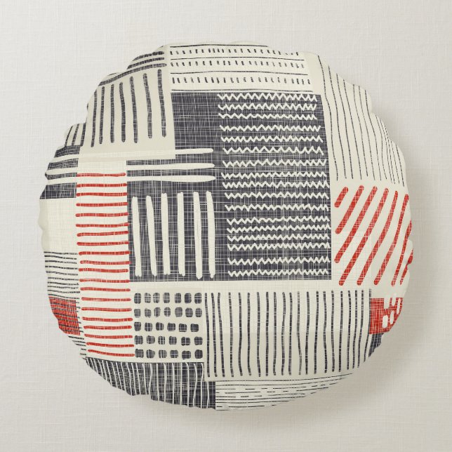 Hand-drawn geometric stripes, seamless pattern. round cushion (Front)