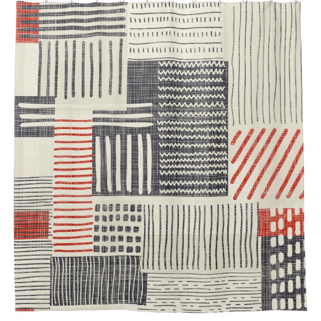 Hand-drawn geometric stripes, seamless pattern. shower curtain (Front)