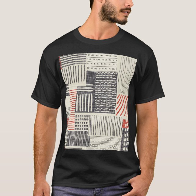 Hand-drawn geometric stripes, seamless pattern. T-Shirt (Front)