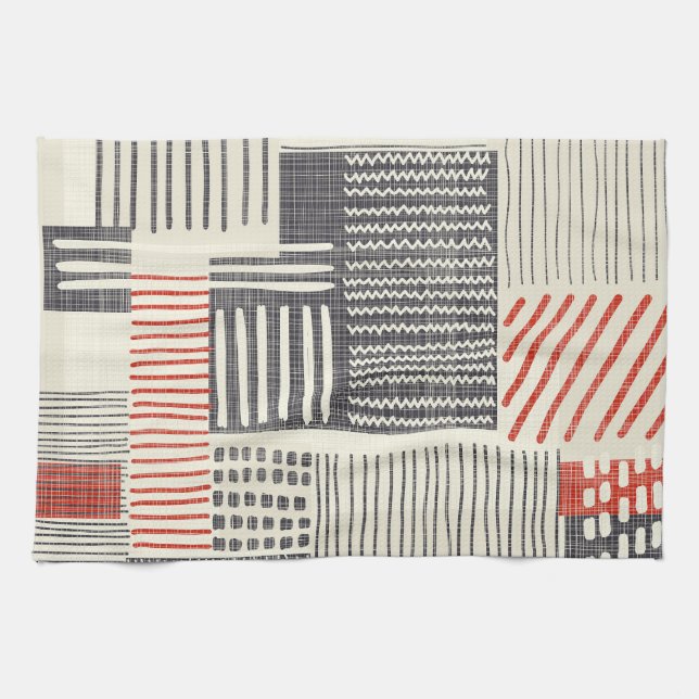 Hand-drawn geometric stripes, seamless pattern. tea towel (Horizontal)
