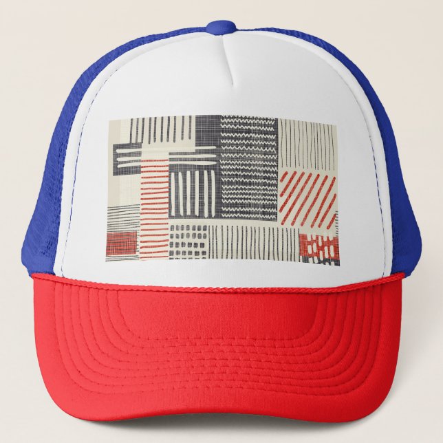 Hand-drawn geometric stripes, seamless pattern. trucker hat (Front)