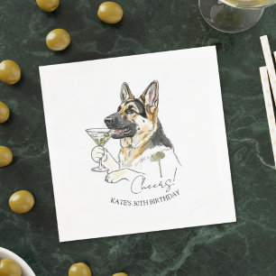 Hand Drawn German Shepherd Dirty Martini Cocktail Napkin