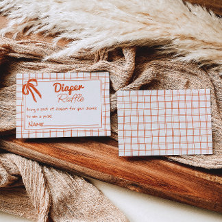 Hand Drawn Gingham Bow Neutral Diaper Raffle   Enclosure Card