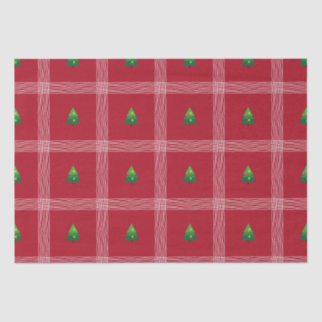 Hand drawn gingham with Christmas tree Tissue Paper (Front)