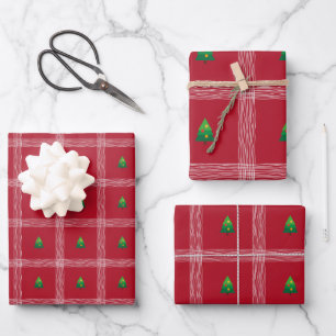 Hand drawn gingham with Christmas tree Wrapping Paper Sheet