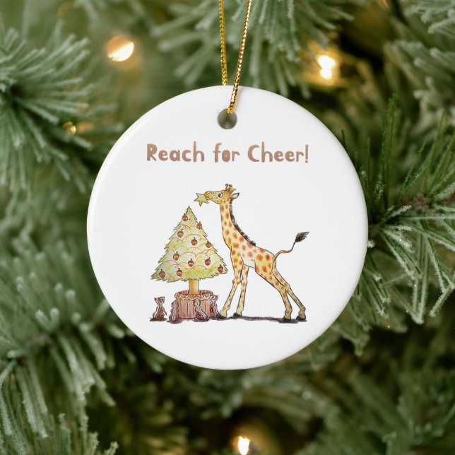 Hand-Drawn Giraffe Christmas Tree Art Ceramic Ornament (Tree)