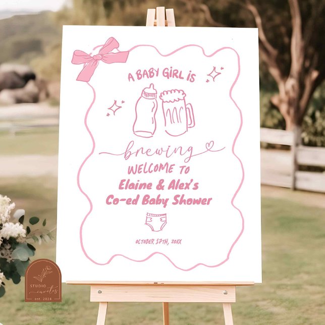 Hand Drawn Girl a Baby is Brewing Welcome Sign (Creator Uploaded)