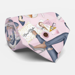Hand Drawn Girl Boss Tie