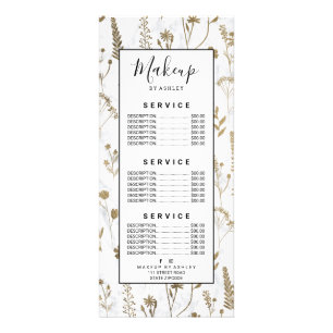 Hand drawn gold cute dried pressed flowers marble rack card