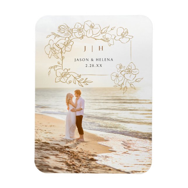 Hand Drawn Gold Floral Save the Date Magnet (Vertical)