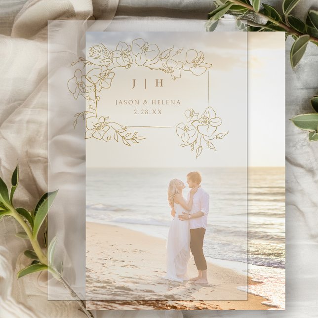 Hand Drawn Gold Floral Save the Date Vellum Invitations (Creator Uploaded)