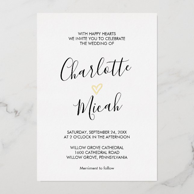 Hand Drawn Gold Foil Heart Wedding (Front)