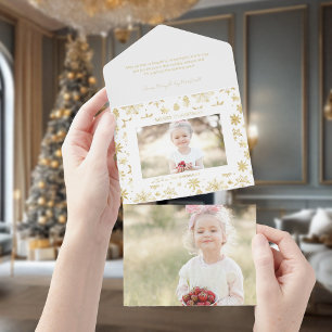 Hand Drawn Gold Foil Snowflake Christmas Photo All In One Invitation