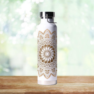 Hand Drawn Gold Mandala Water Bottle
