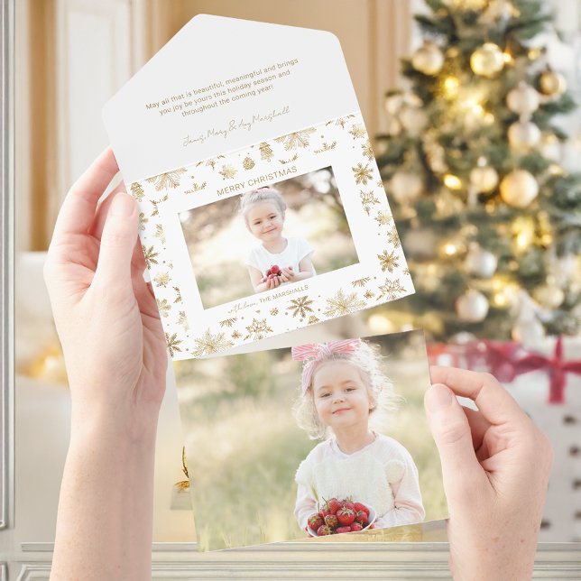 Hand Drawn Gold Snowflake Christmas Photo All In One Invitation (Creator Uploaded)