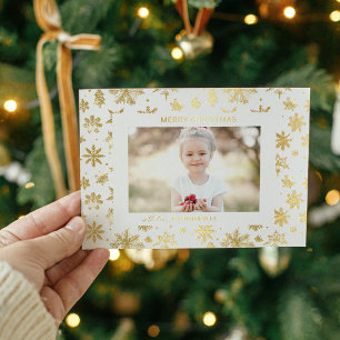Hand Drawn Gold Snowflake Christmas Photo Foil Holiday Card