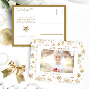 Hand Drawn Gold Snowflake Christmas Photo Holiday Postcard