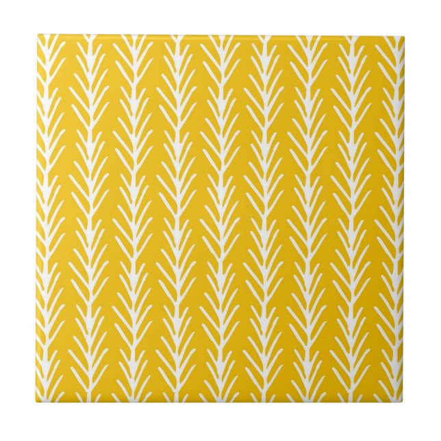 Hand Drawn Gold Wheat Pattern Ceramic Tile (Front)