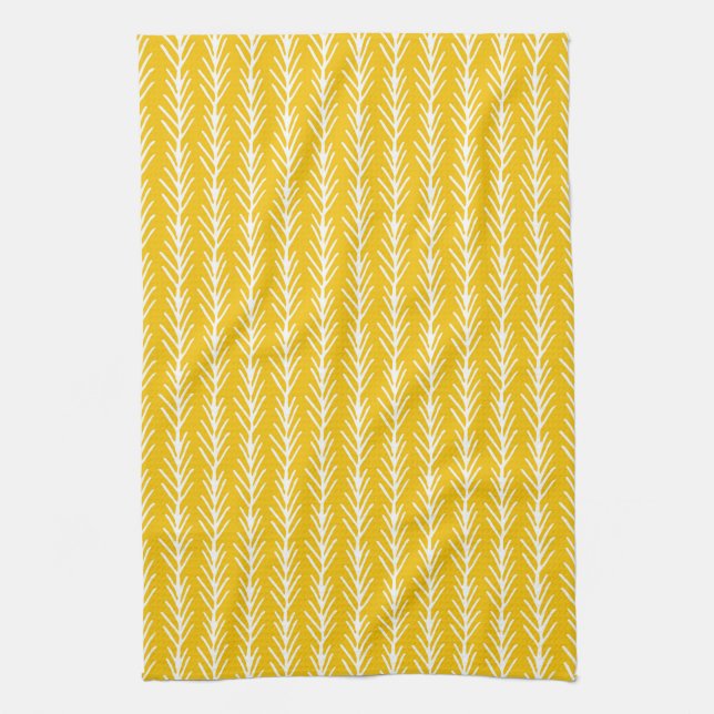 Hand Drawn Gold Wheat Pattern Tea Towel (Vertical)