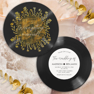 Hand-drawn Gold Wildflower Vinyl Lp Record Wedding Invitation